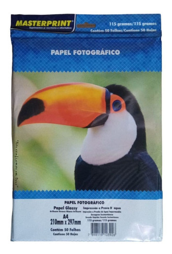 Papel Fotográfico Inkjet A4 Glossy 115g 50 Fls Masterprint Cor Branco