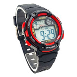 Reloj Pulsera Digital Deportivo Impermeable Negro Rojo