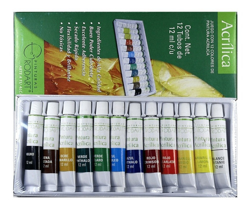 Pinturas Acrílico Oleo Rodart Tubo Colores 12 Piezas Oferta 