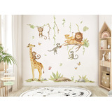 Vinilo Adhesivo Decorativo Pared Set Animales De Selva 1,5mt