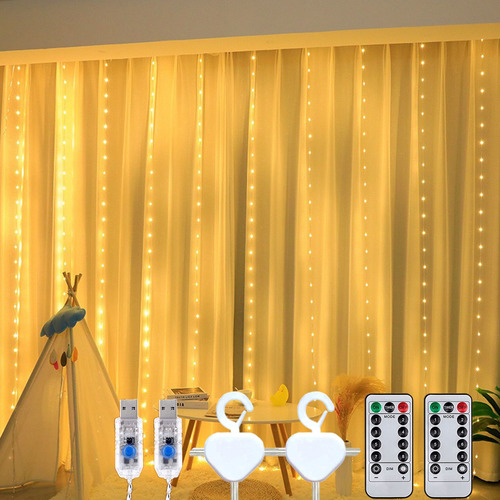 Cortinas Serie Luces 300 Led Decorativa Usb 8 Modos 3x3m 2pz