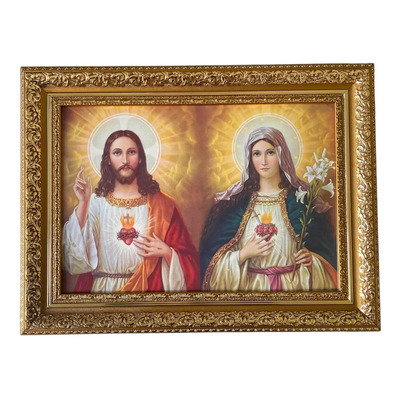 Cuadro Sagrado Corazón De Jesús Y María 38x50cm Marco Dorado | Meses sin interés