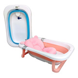 Bañera Tina Para Bebe Plegable Con Termometro + Cojín