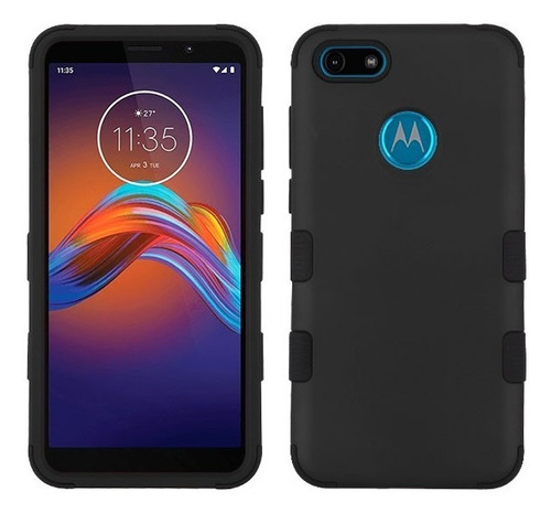 Moto E6 Play Funda Uso Rudo Diseño De 3 Piezas Negro 