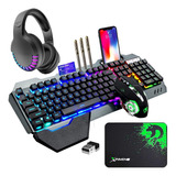 Combo Mouse Teclado Y Auriculares Gamer Inalambricos Rain...