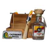 Kit Caipirinha Cachaça Caixa  De Madeira Souvenir 21cm 722g