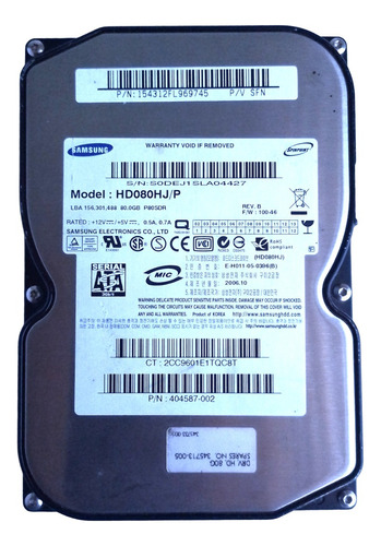 Disco Duro Interno De 80 Gb Samsung 3.5 Sata Hd080hj/p