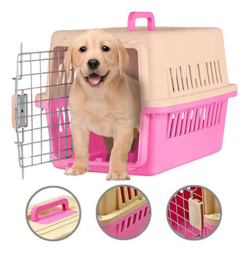 Pet King Pk3019 Transportadora Xchica Para Mascota Perro Gato Kennel Color Rosa 48x32x32 Cm 