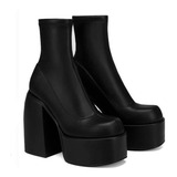 Botas  Mujer Con Plataforma Tacón Alto Grueso Blanco Negro×1