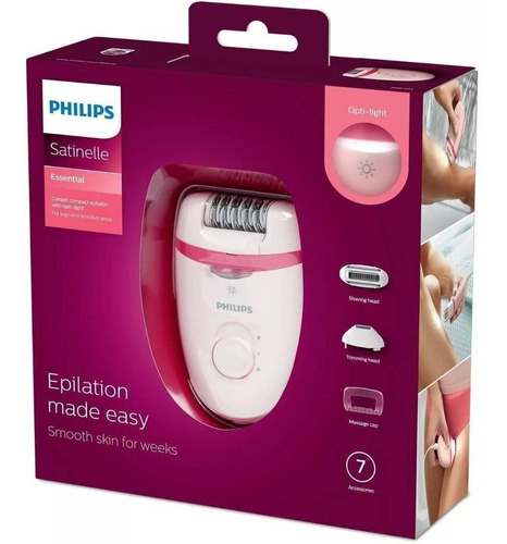 Depiladora Philips Con Cable Satinelle Rosa 7 Accesorios