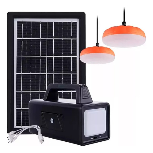 Kit Painel Solar Bateria Portátil 2 Lâmpada Led Usb 11000mah