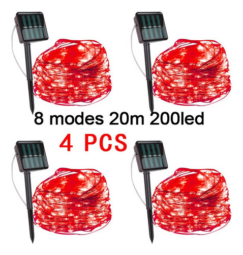 4pcs Barra De Luces Navideñas Solares Para Exteriores De 20m