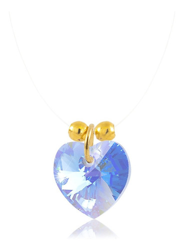 Collar Mujer Corazón Swarovski Azul Saphire Oro Gf Invisible