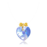Collar Mujer Corazón Swarovski Azul Saphire Oro Gf Invisible