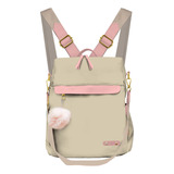 Mochila Cartera Mujer Urbana Espaciosa Correa Regulable Color Beige