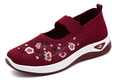 Zapatos De Tela Bordados Con Flores Zapatos De Mujer Cómodos