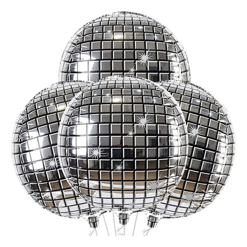 Globo Bola 4d Disco 55cm Retro Metalizado Hologramado X 4uni