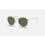 Óculos Sol Ray-ban Round Flat Lenses Armação Met Polido Ouro