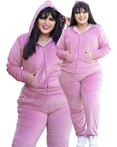 Conjunto Moletom Feminino Plus Size Charme E Conforto Frio