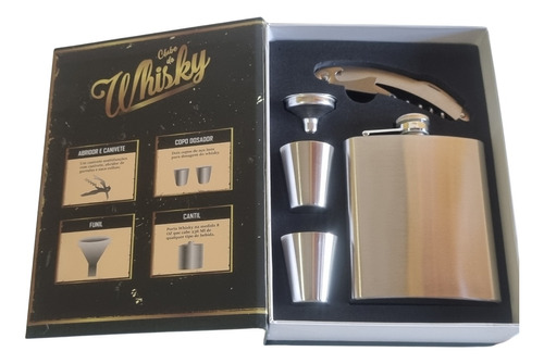 Kit Cantil Club Do Whisky 5 Peças Com Embalagem Livro