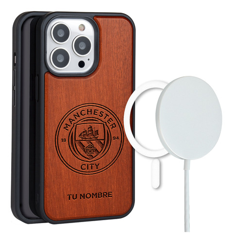 Funda Para iPhone Magsafe Manchester City Madera Tu Nombre