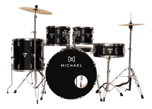 Bateria Acústica Michael Dmt222 Bumbo 22 Black Completa