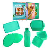 Set 1 De 5 Herméticos Tupperware Aqua +recetario P/ Viandas