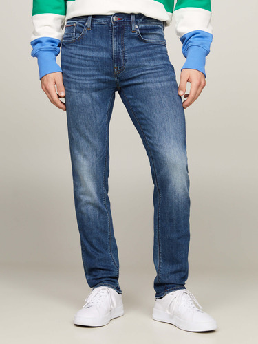 Jeans Azul De Corte Recto Desteñidos Hombre Tommy Hilfiger