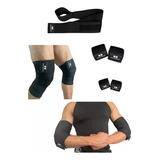 Kit Vendas Para Rodilla Knee Wraps + Coderas +muñequeras Gym