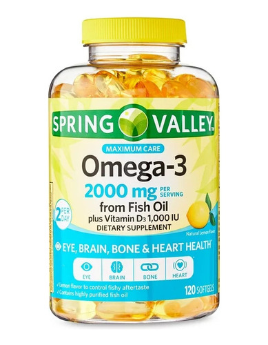 Spring Valley® Omega 3/2000mg Vit D3 1000iu Fish Oil 120unid