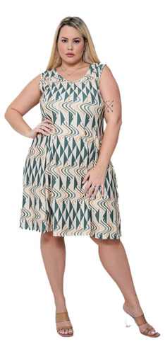 Roupa Feminina Plus Size Vestido Estampado Sem Manga Cod 515