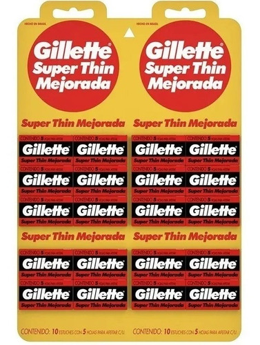 Gillette Roja Super Thin Mejorada Hojas Afeita X 100 Unidade