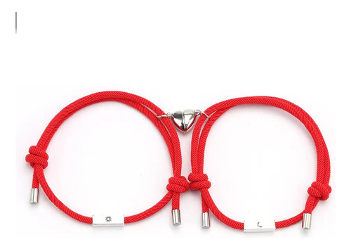 Pulseras Para Pareja Imán Corazón Rojo Sol & Luna