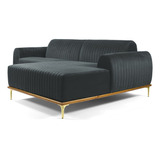 Sofá 300cm 5 Lugares Chaise Direito Molino Veludo Cinza