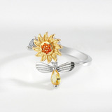 Anillo Giratorio Antiestrés Ajustable, Con Girasol Y Abeja 