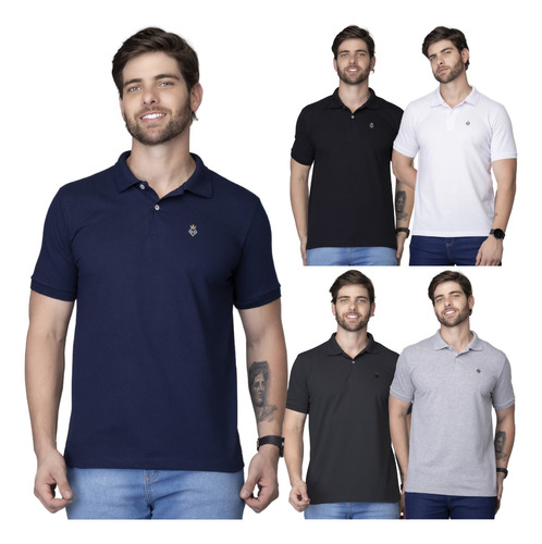 Kit 5 Camisas Polo Masculina Malha Piquet Premium Heyju