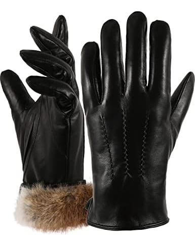 Ocxmme Guantes De Cuero Para Hombre De Piel De Conejo Muy Cá