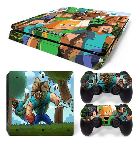 Skin Ps4 Slim + Skin 2 Joyst + 2 Lightbar - Minecr