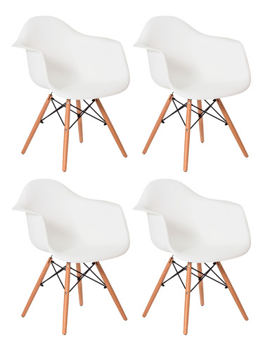 Kit 4 Cadeiras Eames Com Braço Para Sala De Jantar Cozinha. Estrutura Da Cadeira Branco