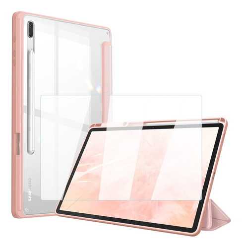 Mica + Funda Para Galaxy Tab S7+ / S8+ Smart Hibrida Rosa