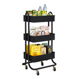 Metal Multiusos 3 Niveles Carrito Organizador Rueda Metálica Negro Yyugolo Yyu-azi03