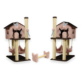 Arranhador Kit 2 Casa Playground Poste Brinquedo Sisal Gato Cor Rosa