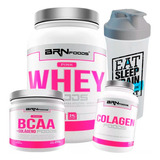 Combo Mulher Whey Protein + Bcaa + Colágeno + Coqueteleira Sabor Baunilha