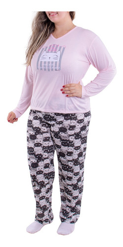 Pijama Frio Feminino Plus Size Meia Malh Pv Especial Victory