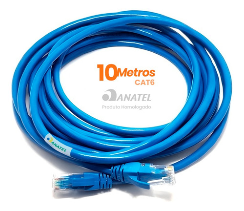Cabo De Rede 10 Metros Lan Internet Crimpado Rj45 Cat6 Azul