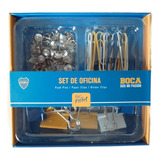 Set Oficina Big Pocket Boca Broche Clips Chinches Surtido Color Cabj Azul Y Amarillo