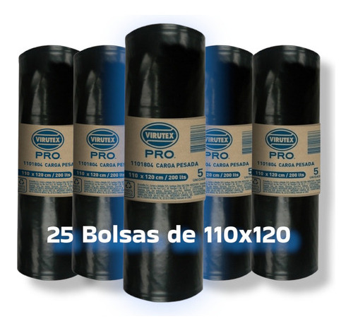 Bolsa Basura 110x120 - 25 Unidades Negra - 75 Micras Espesor