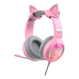 Headset Gamer Havit H2233d  P2 Rgb (usb) 50mm Pink Cat Rosa