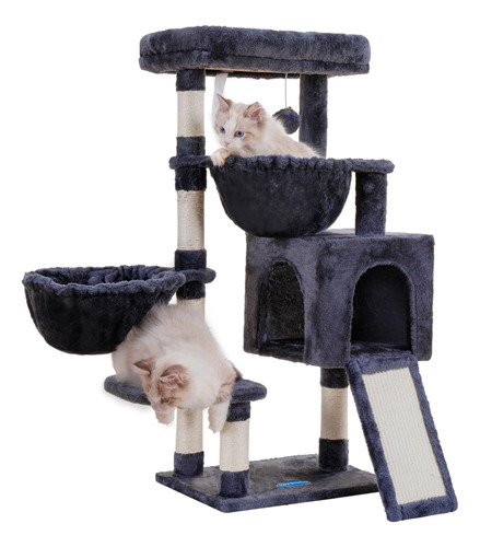 Torre Para Gatos Con Cama Grande Y Rascador Gris Ahumado