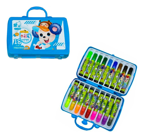 Caja Valija Infantil De 18 Fibrones De Colores Escolar 90551